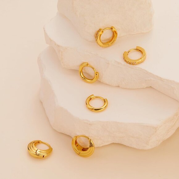 Gold Hoop Earrings Set for Women, 14K Small Huggie Earrings for Multiple Piercin - Picture 9 of 10